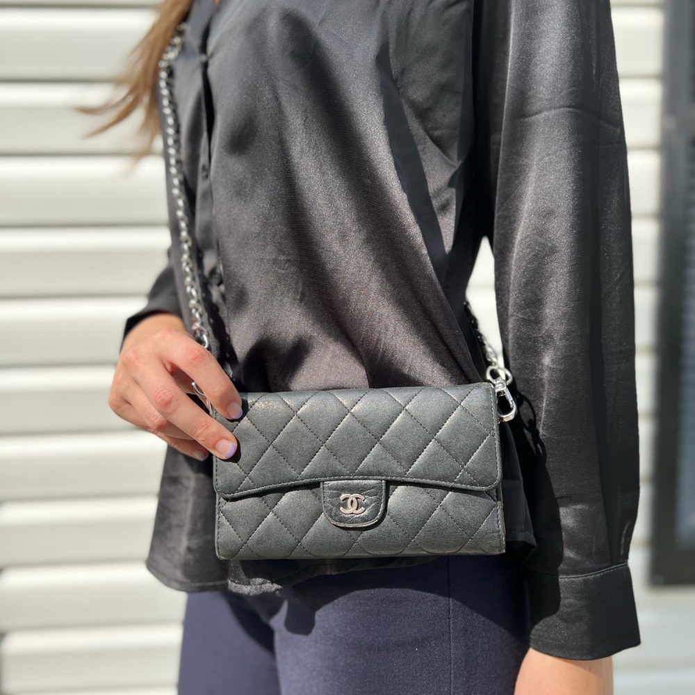 Chanel Lambskin Black Classic Flap Wallet WOC Crossbody